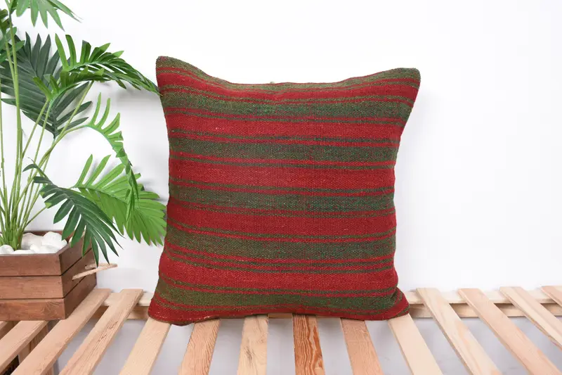 Cushion, Turkish Pillow, Cotton Pillow Cover, Aztec Pillow Sham, 20x20 Red Cushion Cover, Gift Pillow, Ethnical Kilim Rug Pillow - 1