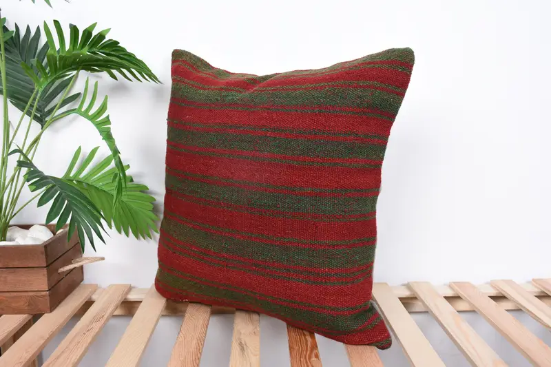Cushion, Turkish Pillow, Cotton Pillow Cover, Aztec Pillow Sham, 20x20 Red Cushion Cover, Gift Pillow, Ethnical Kilim Rug Pillow - 5