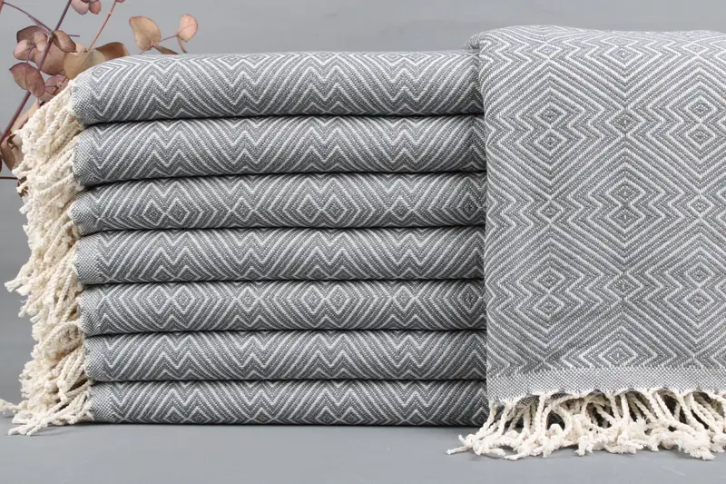 Personalized Towel Organic Diamond Peshtemal Beige Beach Towel, 40x75 Inches