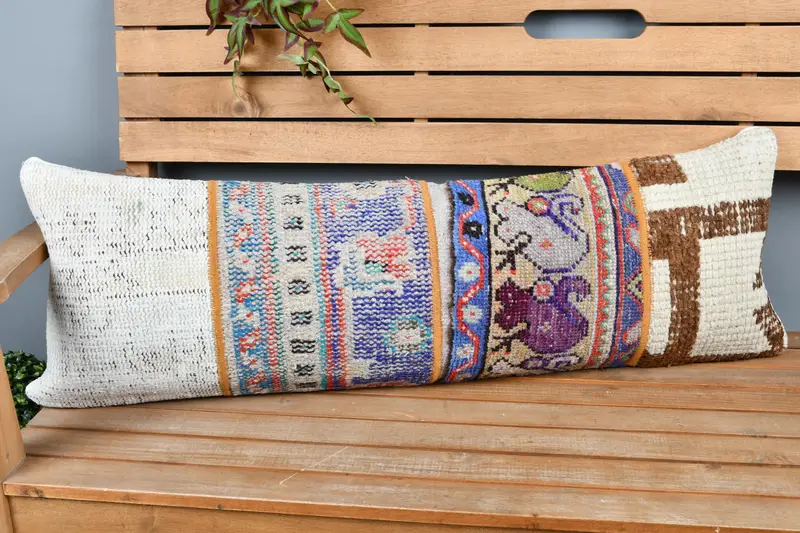 12x36 Blue Cushion Case, Pillow for Sofa, Turkish Pillow, Tapestry Pillow Case, Authentic Pillow, Cushion Cover, Handmade Kilim Cushion - 1