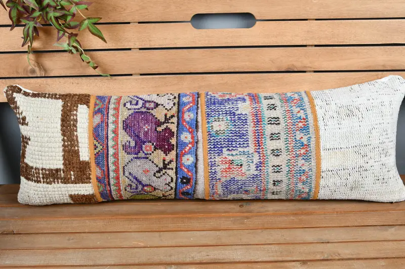 12x36 Blue Cushion Case, Pillow for Sofa, Turkish Pillow, Tapestry Pillow Case, Authentic Pillow, Cushion Cover, Handmade Kilim Cushion - 6