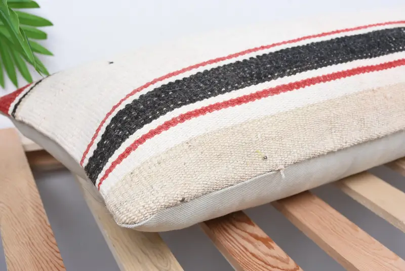 Vintage Kilim Throw Pillow, Cotton Pillow, Chair Pillow, 12x36 White Pillow, Kilim Cushion Sham, Cushion Case, Handmade Kilim Cushion - 6