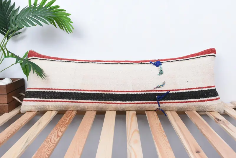 Vintage Kilim Throw Pillow, Cotton Pillow, Chair Pillow, 12x36 White Pillow, Kilim Cushion Sham, Cushion Case, Handmade Kilim Cushion - 1