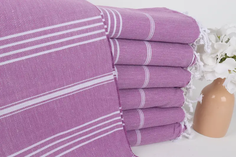 Wedding Favor Mürdüm Havlu Çizgili Bej, 40x71 İnç