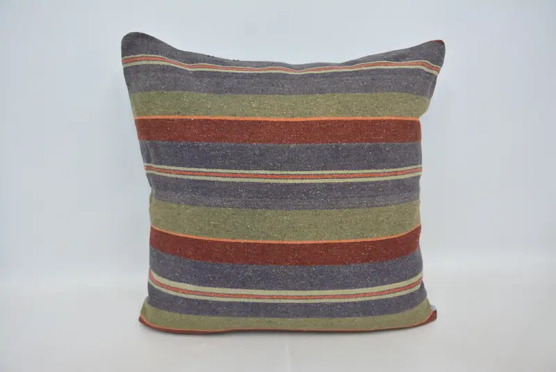 Handgefertigtes 32x32 lila und grün gestreiftes Kissen, Vintage-Kissen