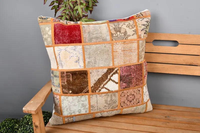 Pastel Pillow Sham, Handmade Kilim Cushion, Boho Pillow Sham Cover, Pillow Case, 24x24 Pink Pillow Sham, Gift Pillow, Christmas Pillow Cover - 1