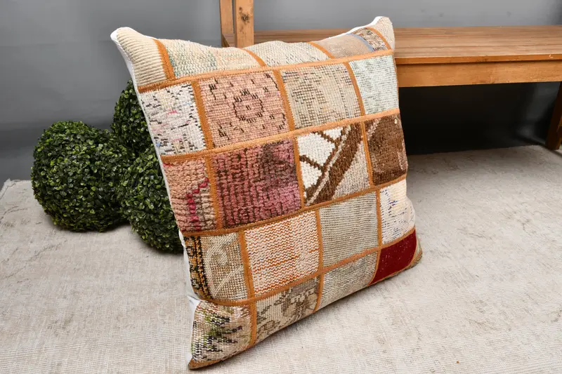 Pastel Pillow Sham, Handmade Kilim Cushion, Boho Pillow Sham Cover, Pillow Case, 24x24 Pink Pillow Sham, Gift Pillow, Christmas Pillow Cover - 7