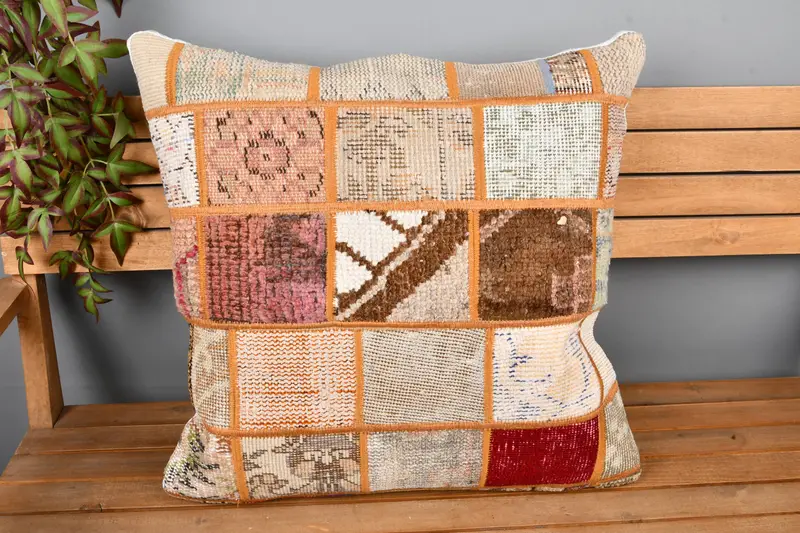 Pastel Pillow Sham, Handmade Kilim Cushion, Boho Pillow Sham Cover, Pillow Case, 24x24 Pink Pillow Sham, Gift Pillow, Christmas Pillow Cover - 6