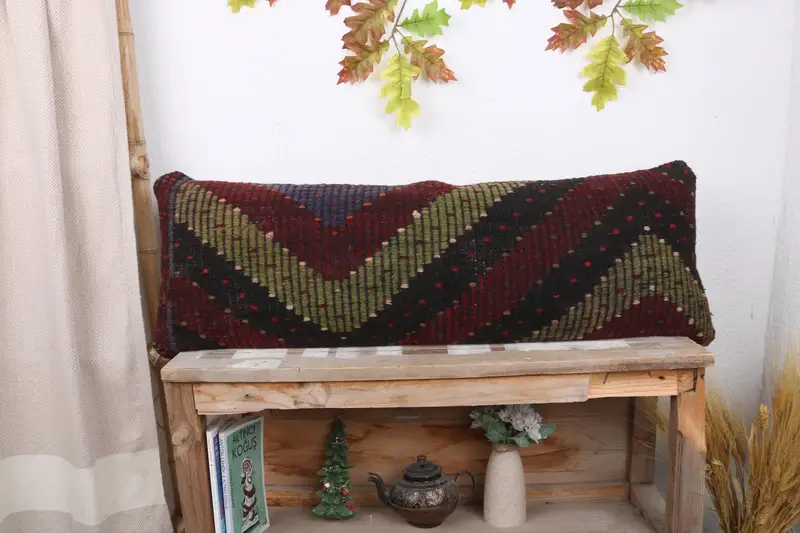 Vintage Kilim Pillow Pillow Case, Pillow for Sofa, 12x36 Red Cushion, Pillow for Couch, Interior Designer Pillow, Pillow Case - 1