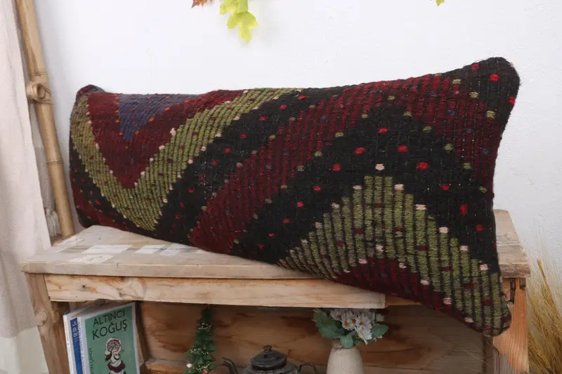 Vintage Kilim Pillow Pillow Case, Pillow for Sofa, 12x36 Red Cushion, Pillow for Couch, Interior Designer Pillow, Pillow Case - 4