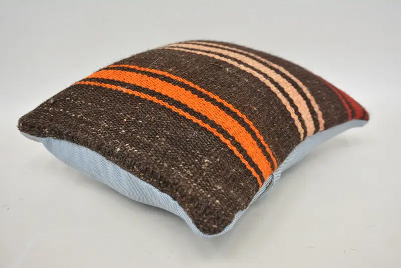Turkish Pillow, Yoga Cushion, Pillow, Handwoven Cushion Cover, Interior Designer Pillow, Throw Kilim Pillow, 12x12 Brown Pillow Case - 6