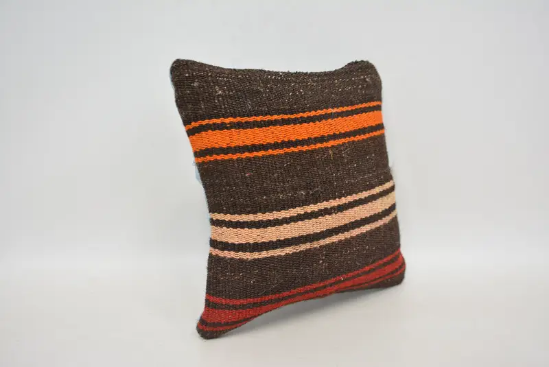Turkish Pillow, Yoga Cushion, Pillow, Handwoven Cushion Cover, Interior Designer Pillow, Throw Kilim Pillow, 12x12 Brown Pillow Case - 3