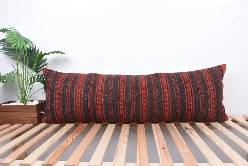 Cozy Throw Pillow Sham, 16x48 Red Pillow Case, Cushion Case, Art Deco Cushion, Home Decor Pillow, Vintage Kilim Pillow, Antique Pillows - 1