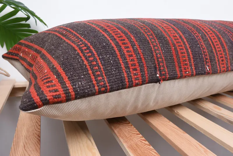 Cozy Throw Pillow Sham, 16x48 Red Pillow Case, Cushion Case, Art Deco Cushion, Home Decor Pillow, Vintage Kilim Pillow, Antique Pillows - 6
