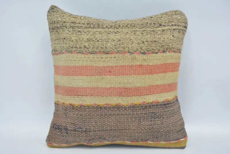 Cozy Throw Cushion Case, Boho Pillow, Kilim Cushion Sham, Cushion Cover, 12x12 Green Cushion Cover, Throw Kilim Pillow, Turkish Bench Pillow Sham - 1