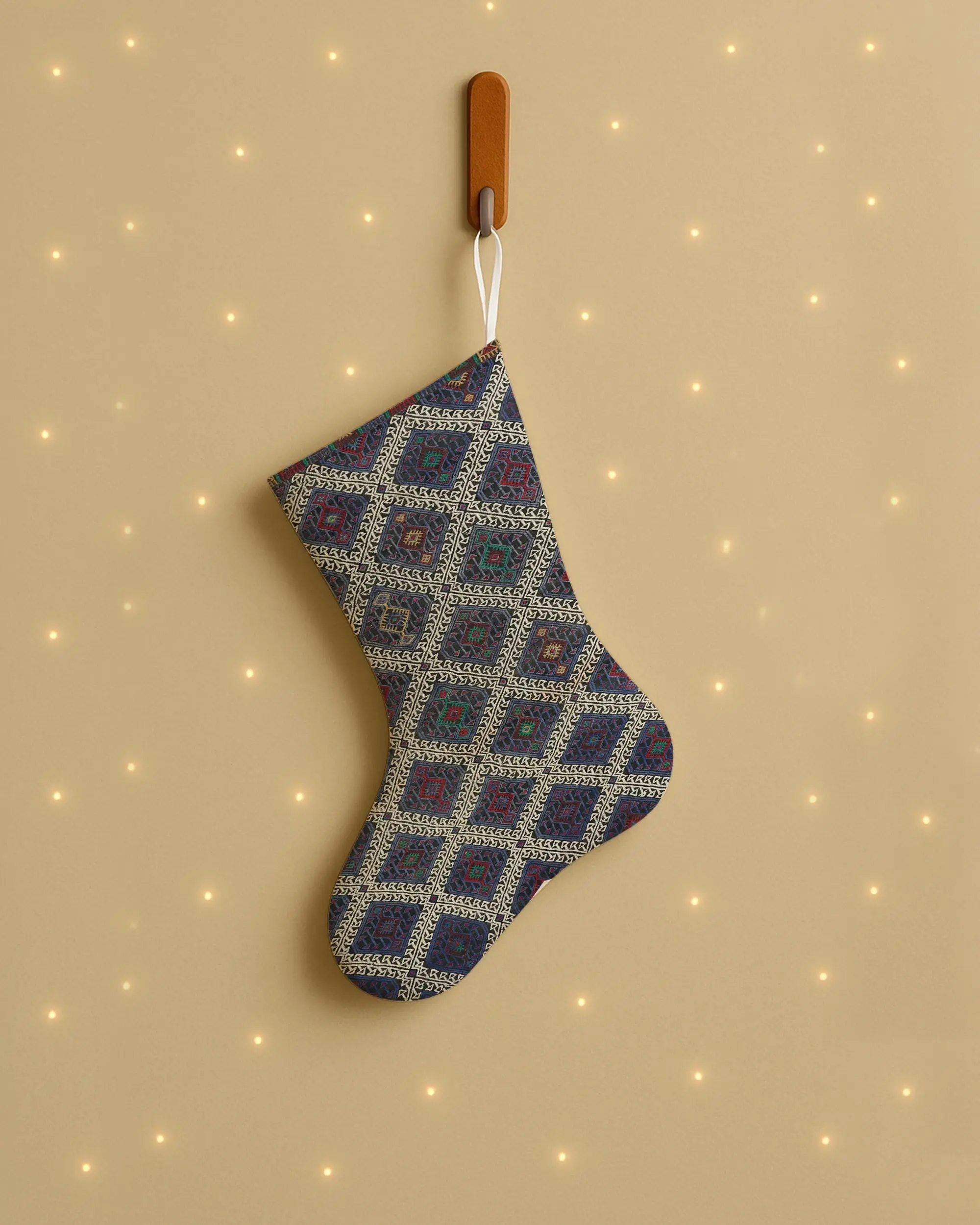 Festive Brown & Gray Christmas Ornament Stocking, Holiday Decor - 1