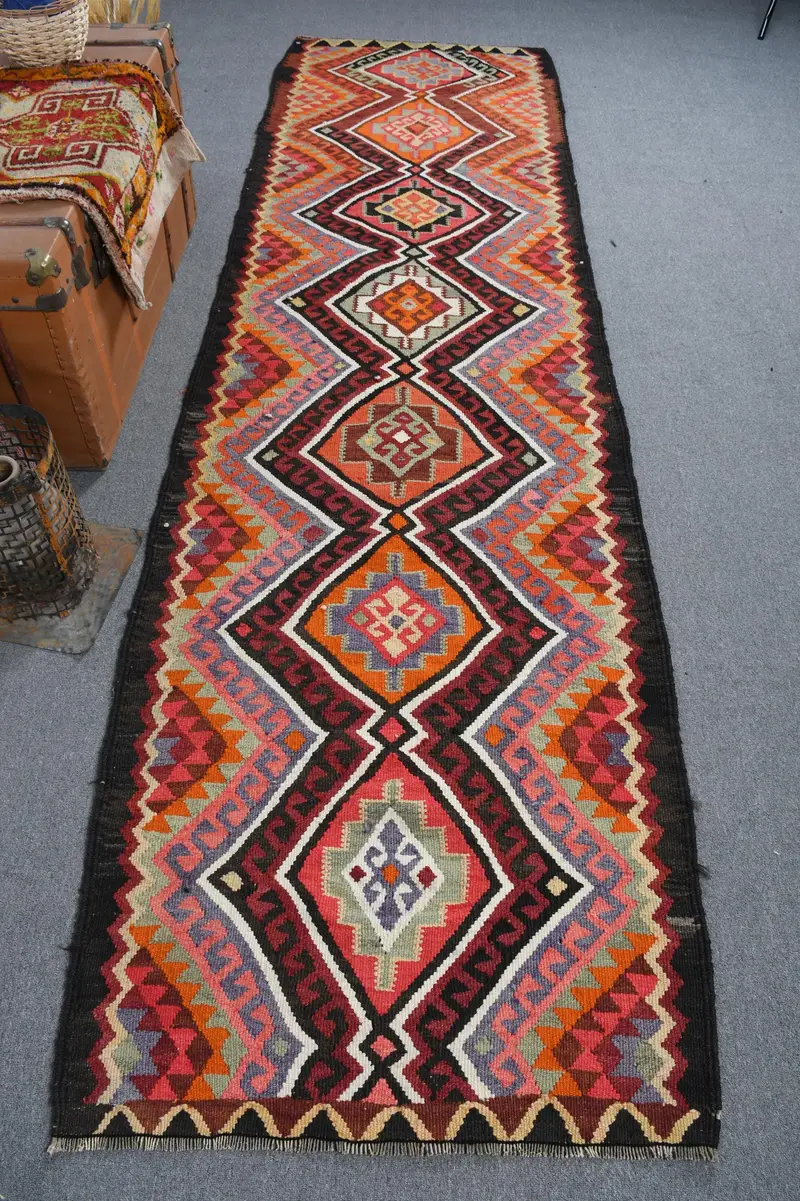 Kahverengi ve Turuncu Halı, 3x11,2 ft Botanik Tasarım