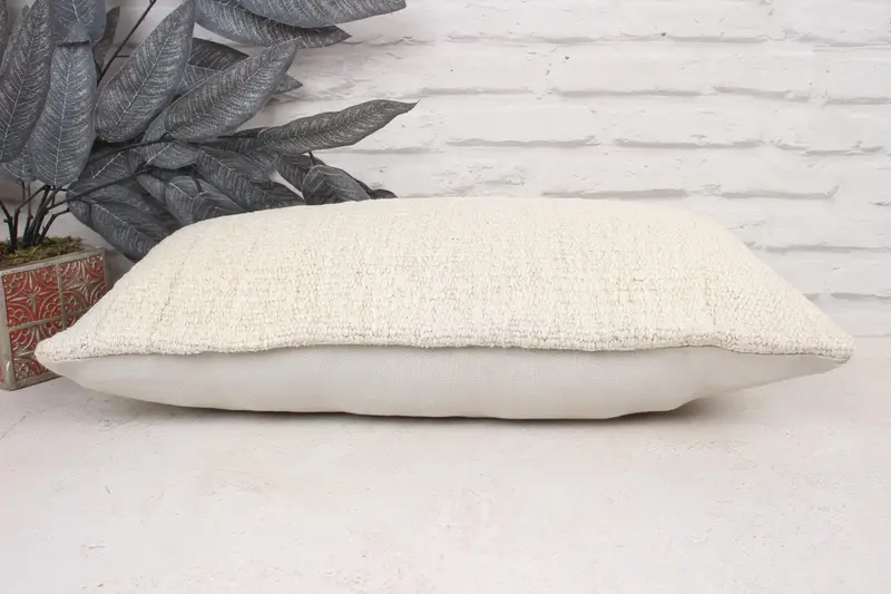 Boho Pillow Sham Cover, Neutral Pillow Case, 12x24 White Cushion Cover, Cushion Case, Vintage Kilim Pillow, Handmade Kilim Cushion - 5