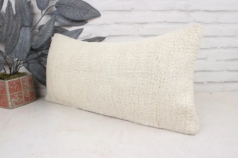 Boho Pillow Sham Cover, Neutral Pillow Case, 12x24 White Cushion Cover, Cushion Case, Vintage Kilim Pillow, Handmade Kilim Cushion - 4