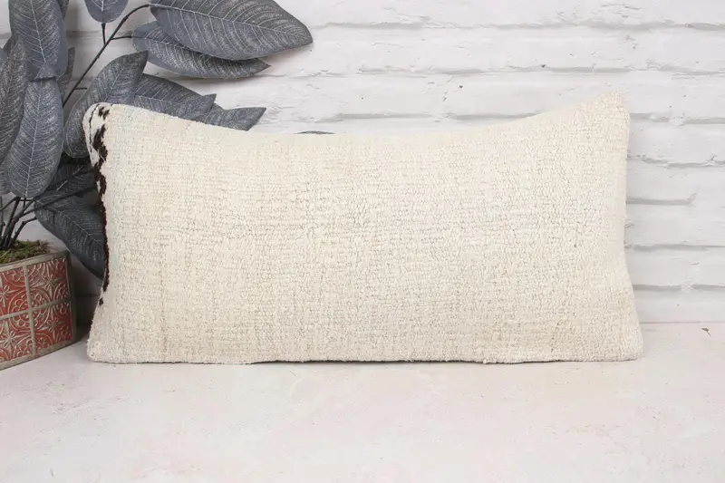 Boho Pillow Sham Cover, Neutral Pillow Case, 12x24 White Cushion Cover, Cushion Case, Vintage Kilim Pillow, Handmade Kilim Cushion - 1