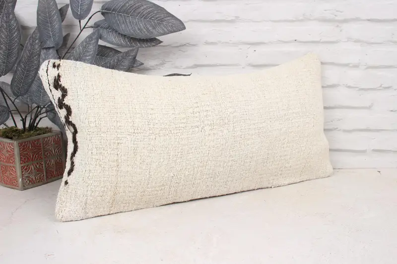 Boho Pillow Sham Cover, Neutral Pillow Case, 12x24 White Cushion Cover, Cushion Case, Vintage Kilim Pillow, Handmade Kilim Cushion - 3