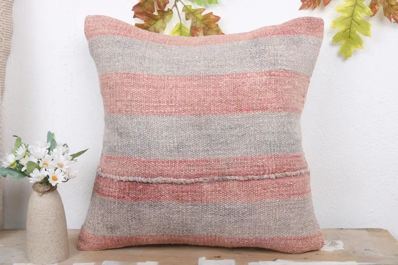 Handmade Kilim Cushion, Handmade Pillow, Pillow for Couch, 18x18 Beige Pillow, Colorful Pillow Cover, Cushion, Kilim Cushion Sham - 2