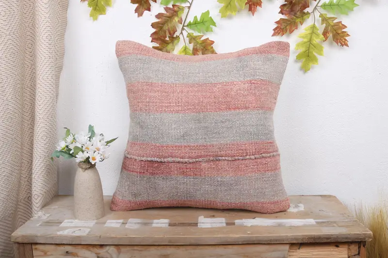 Handmade Kilim Cushion, Handmade Pillow, Pillow for Couch, 18x18 Beige Pillow, Colorful Pillow Cover, Cushion, Kilim Cushion Sham - 1