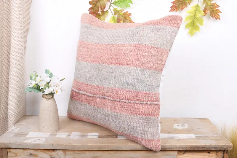 Handmade Kilim Cushion, Handmade Pillow, Pillow for Couch, 18x18 Beige Pillow, Colorful Pillow Cover, Cushion, Kilim Cushion Sham - 4