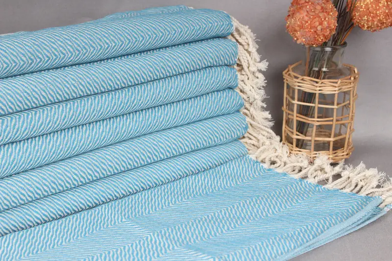 Hanging Organic Kitchen Towel Turquoise Chevron, 20x40 Inches