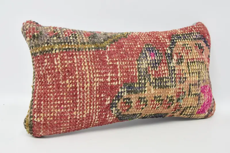 Vintage Kilim Throw Pillow, 8x16 Red Cushion Case, Living Room Throw Pillow Sham, Pillow Sham, Kilim Pillow Cover, Kilim Rug Pillow, Boho Pillow - 3