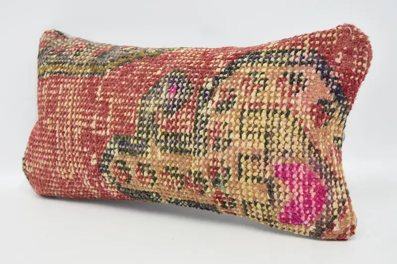 Vintage Kilim Throw Pillow, 8x16 Red Cushion Case, Living Room Throw Pillow Sham, Pillow Sham, Kilim Pillow Cover, Kilim Rug Pillow, Boho Pillow - 4
