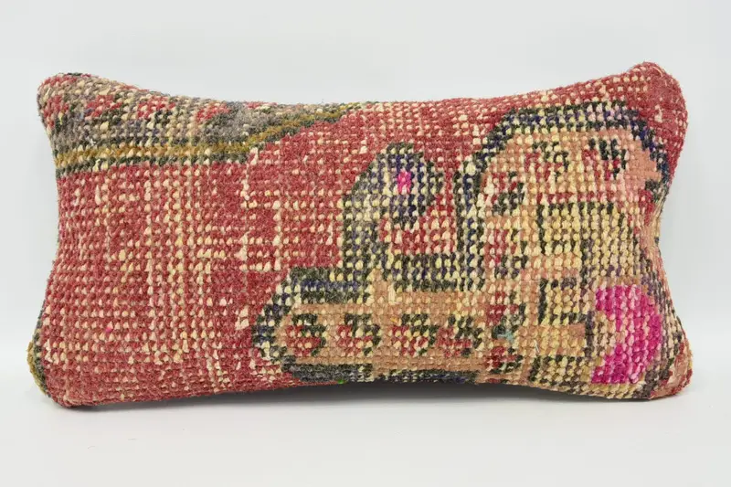 Vintage Kilim Throw Pillow, 8x16 Red Cushion Case, Living Room Throw Pillow Sham, Pillow Sham, Kilim Pillow Cover, Kilim Rug Pillow, Boho Pillow - 1