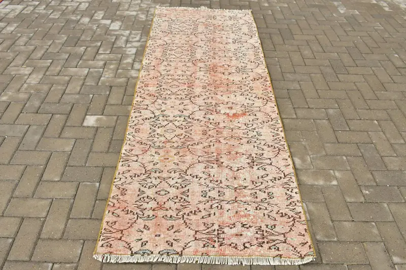 3,1x8,1 ft Teppich, türkischer Vintage-Teppich, roter Oushak-Wollteppich - 1