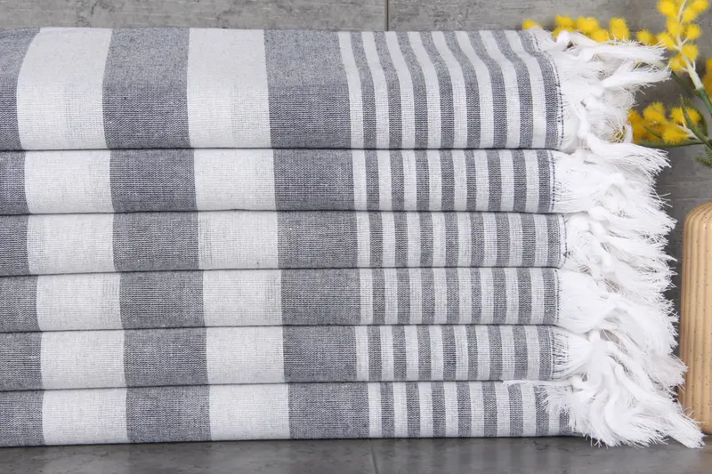 Turkish Towels Beach Personalized Black-Gray Striped Bath Towel, 36x67 Inches