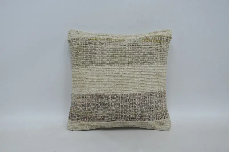 Striped Vintage Pillow, Beige Moroccan Euro Sham - 1