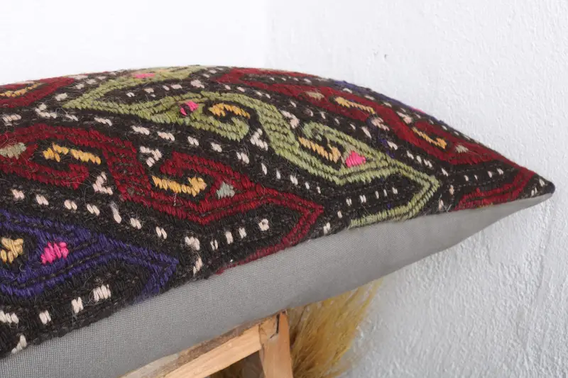 Kilim Pillow Cover, Handmade Throw Pillow, Nomadic Pillow Case, Handmade Kilim Cushion, Pillow for Sofa, 16x48 Blue Pillow Case, Pillow Cover - 5