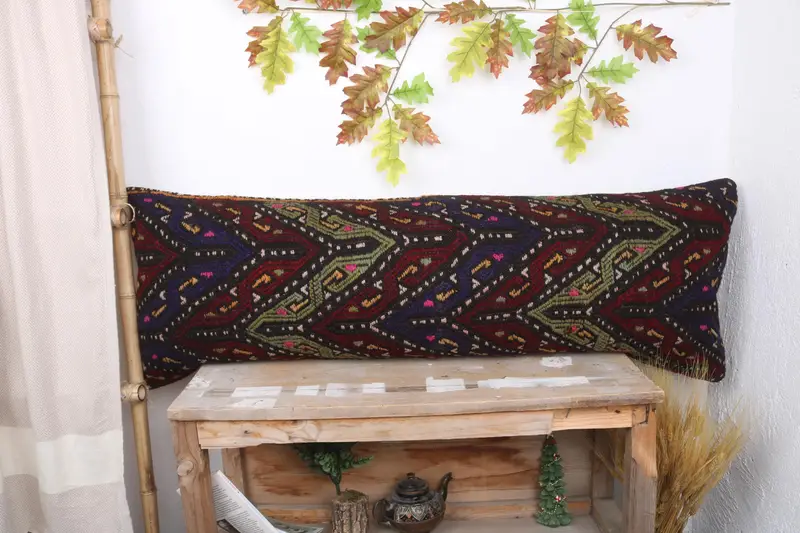 Kilim Pillow Cover, Handmade Throw Pillow, Nomadic Pillow Case, Handmade Kilim Cushion, Pillow for Sofa, 16x48 Blue Pillow Case, Pillow Cover - 1
