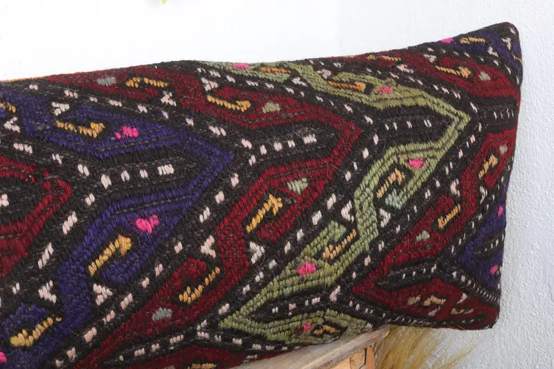 Kilim Pillow Cover, Handmade Throw Pillow, Nomadic Pillow Case, Handmade Kilim Cushion, Pillow for Sofa, 16x48 Blue Pillow Case, Pillow Cover - 4