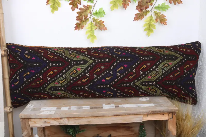 Kilim Pillow Cover, Handmade Throw Pillow, Nomadic Pillow Case, Handmade Kilim Cushion, Pillow for Sofa, 16x48 Blue Pillow Case, Pillow Cover - 2