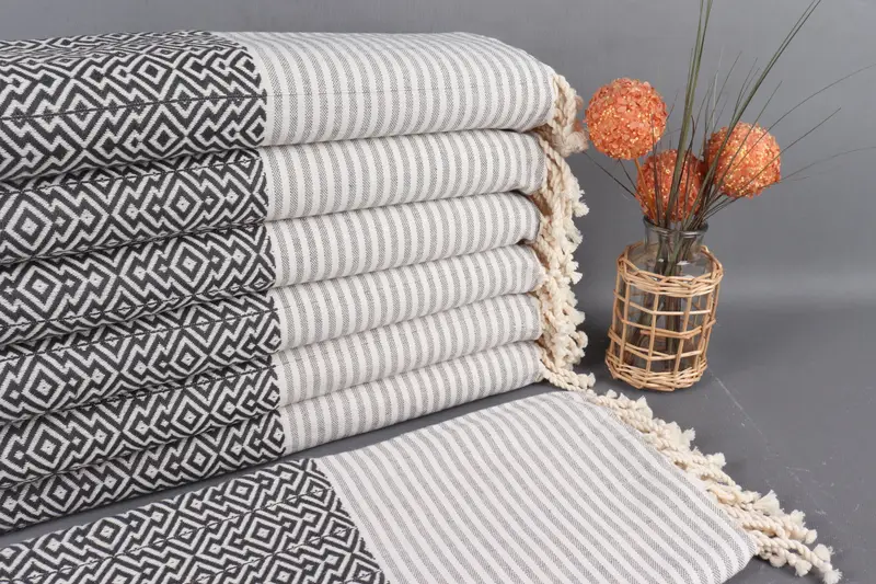 Turkish Beach Towel Dark Gray Organic Cotton, 38x75 Inches