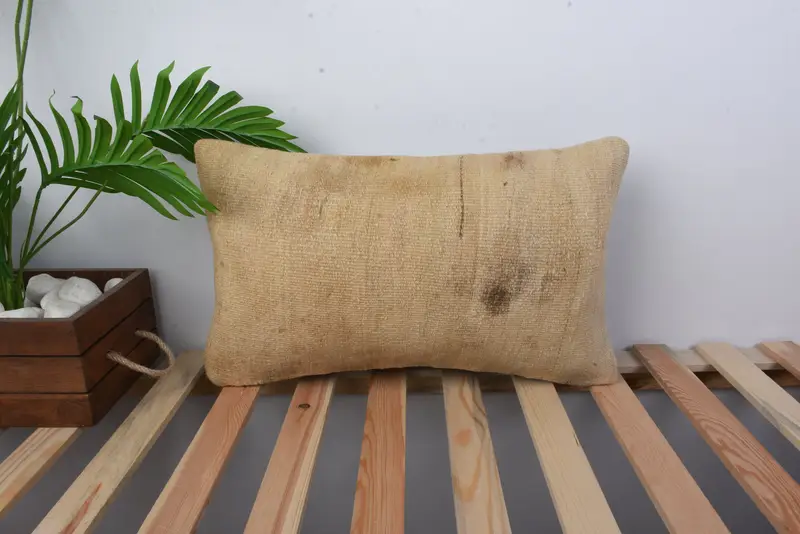 12x20 Beige Cushion Case, Kilim Pillow Cover, Pillow for Couch, Vintage Kilim Throw Pillow, Pillow Case, Traditional Cushion Cover - 1