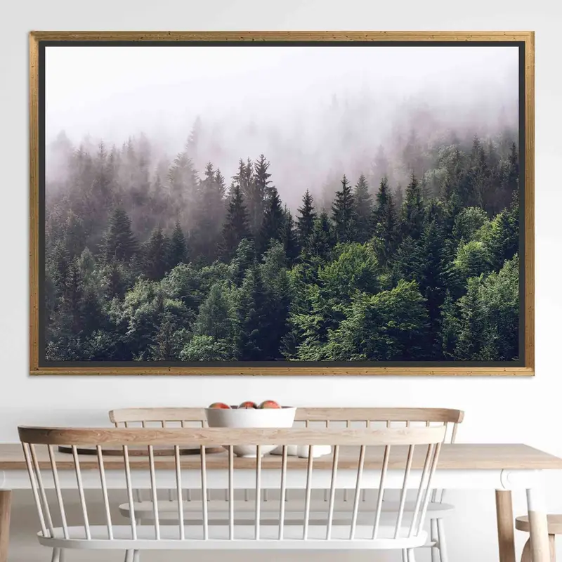 エレガントな霧深い山の森の風景プリントキャンバスアート