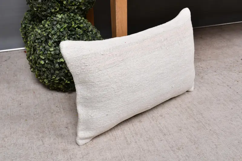 Turkish Rugs Cushion, Antique Pillows, Vintage Pillow, 12x20 Beige Pillow Case, Floor Pillow Case, Turkish Pillow, Cushion Cover - 7