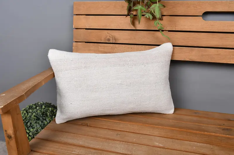 Turkish Rugs Cushion, Antique Pillows, Vintage Pillow, 12x20 Beige Pillow Case, Floor Pillow Case, Turkish Pillow, Cushion Cover - 1