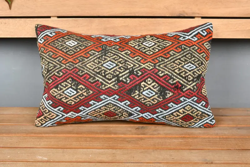 Natural Pillow Cover, 12x20 Red Pillow Sham, Boho Pillow, Ethnic Pillow Cover Cushion Cover, Antique Pillows, Turkish Pillow, Pillow Sham - 6
