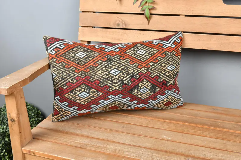 Natural Pillow Cover, 12x20 Red Pillow Sham, Boho Pillow, Ethnic Pillow Cover Cushion Cover, Antique Pillows, Turkish Pillow, Pillow Sham - 1