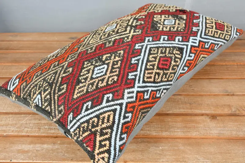 Natural Pillow Cover, 12x20 Red Pillow Sham, Boho Pillow, Ethnic Pillow Cover Cushion Cover, Antique Pillows, Turkish Pillow, Pillow Sham - 2