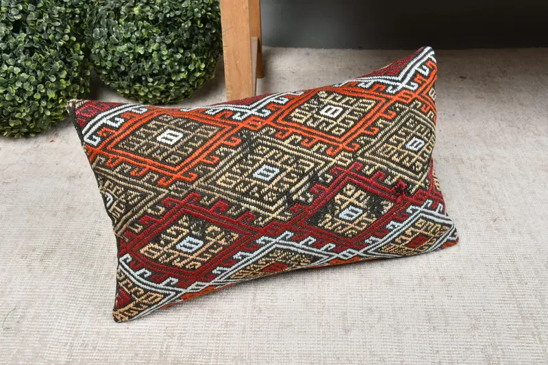 Natural Pillow Cover, 12x20 Red Pillow Sham, Boho Pillow, Ethnic Pillow Cover Cushion Cover, Antique Pillows, Turkish Pillow, Pillow Sham - 7