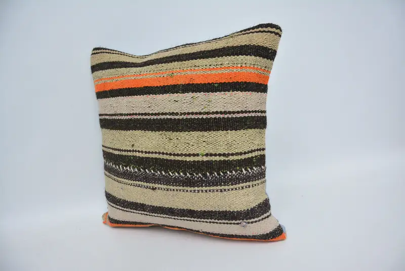 Traditional Pillow Case, Kilim Cushion Sham, Home Decor Pillow, Lounge Throw Cushion, Turkish Pillow, 16x16 Beige Pillow Case, Pillow Sham - 4