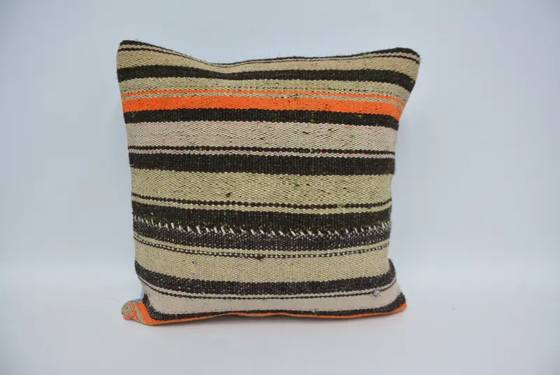 Traditional Pillow Case, Kilim Cushion Sham, Home Decor Pillow, Lounge Throw Cushion, Turkish Pillow, 16x16 Beige Pillow Case, Pillow Sham - 1